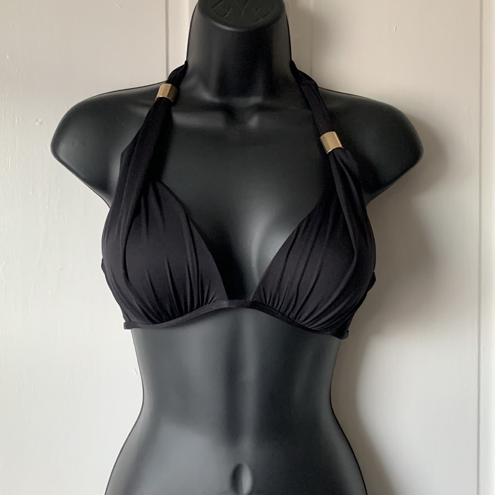 Victoria secret bikini top - halter strap. Black w gold embellishment. Size Med.